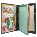 Flower Painting PU Leather Padfolio Ring Binder with Color File Folders, Organizer Portfolio File Folder with 2-Ring Binder and Clipboard