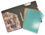 Flower Painting PU Leather Padfolio Ring Binder with Color File Folders, Organizer Portfolio File Folder with 2-Ring Binder and Clipboard