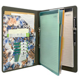 Flower Painting PU Leather Padfolio Ring Binder with Color File Folders, Organizer Portfolio File Folder with 2-Ring Binder and Clipboard
