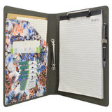 Flower Painting PU Leather Padfolio Ring Binder with Color File Folders, Organizer Portfolio File Folder with 2-Ring Binder and Clipboard