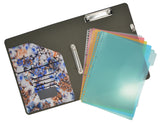 Flower Painting PU Leather Padfolio Ring Binder with Color File Folders, Organizer Portfolio File Folder with 2-Ring Binder and Clipboard