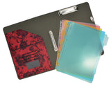 Flower Painting PU Leather Padfolio Ring Binder with Color File Folders, Organizer Portfolio File Folder with 2-Ring Binder and Clipboard