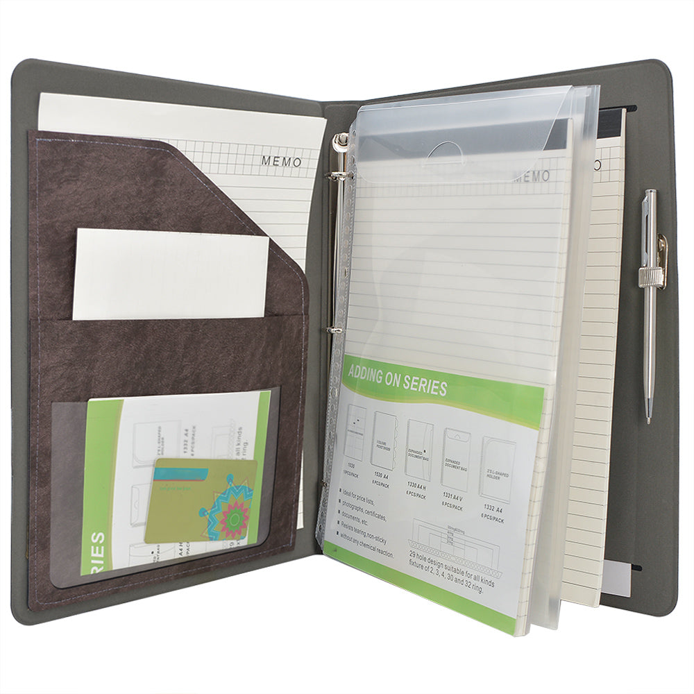 Ring Binder Padfolio with Expanded Document Bag, Organizer Business and Intervie - Blue