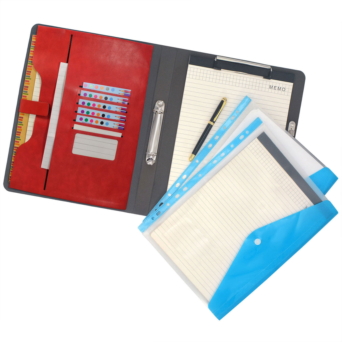 Binder Clipboard Storage Folder, Organizer Padfolio Ring Binder with D ...