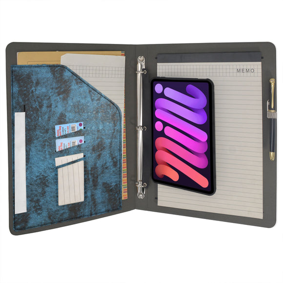 iPad Binder Portfolio Case with Clipboard Folio Cover, 3-Ring Binder Padfolio Organizer Folder with Removable Tablet Holder for iPad mini / iPad Air/ iPad Pro