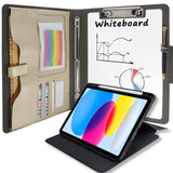 Tablet Portfolio Case with Whiteboard Clipboard, 3-Ring Binder Padfolio File Folder with Rotating Cover Case for iPad Air / iPad Pro