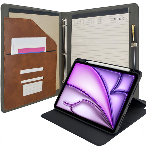 iPad Organizer Portfolio Case with Clipboard, 3-Ring Binder Padfolio File Folder with Rotating Cover Case for iPad Air / iPad Pro