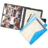 4-Ring Binder Clipboard Portfolio Organizer Folder Case, Flower Painting PU Leather Padfolio Ring Binder with Expanded Document Bag and Clipboard