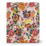 4-Ring Binder Clipboard Portfolio Organizer Folder Case, Flower Painting PU Leather Padfolio Ring Binder with Expanded Document Bag and Clipboard