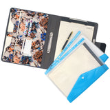 2-Ring Binder Clipboard Portfolio Organizer Folder Case, Flower Painting PU Leather Padfolio Ring Binder with Expanded Document Bag and Clipboard