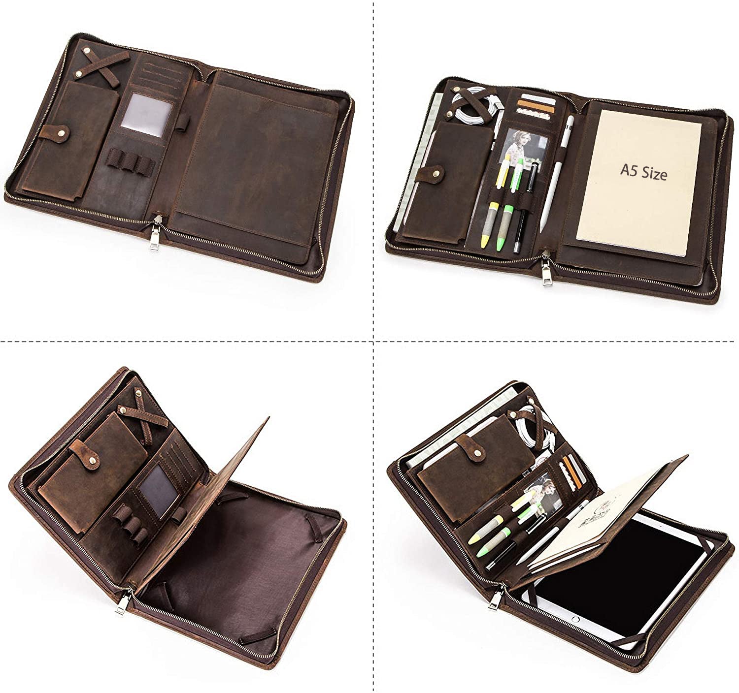 Vintage Leather Padfolio, Zipper Portfolio Organizer Case – epadfolios