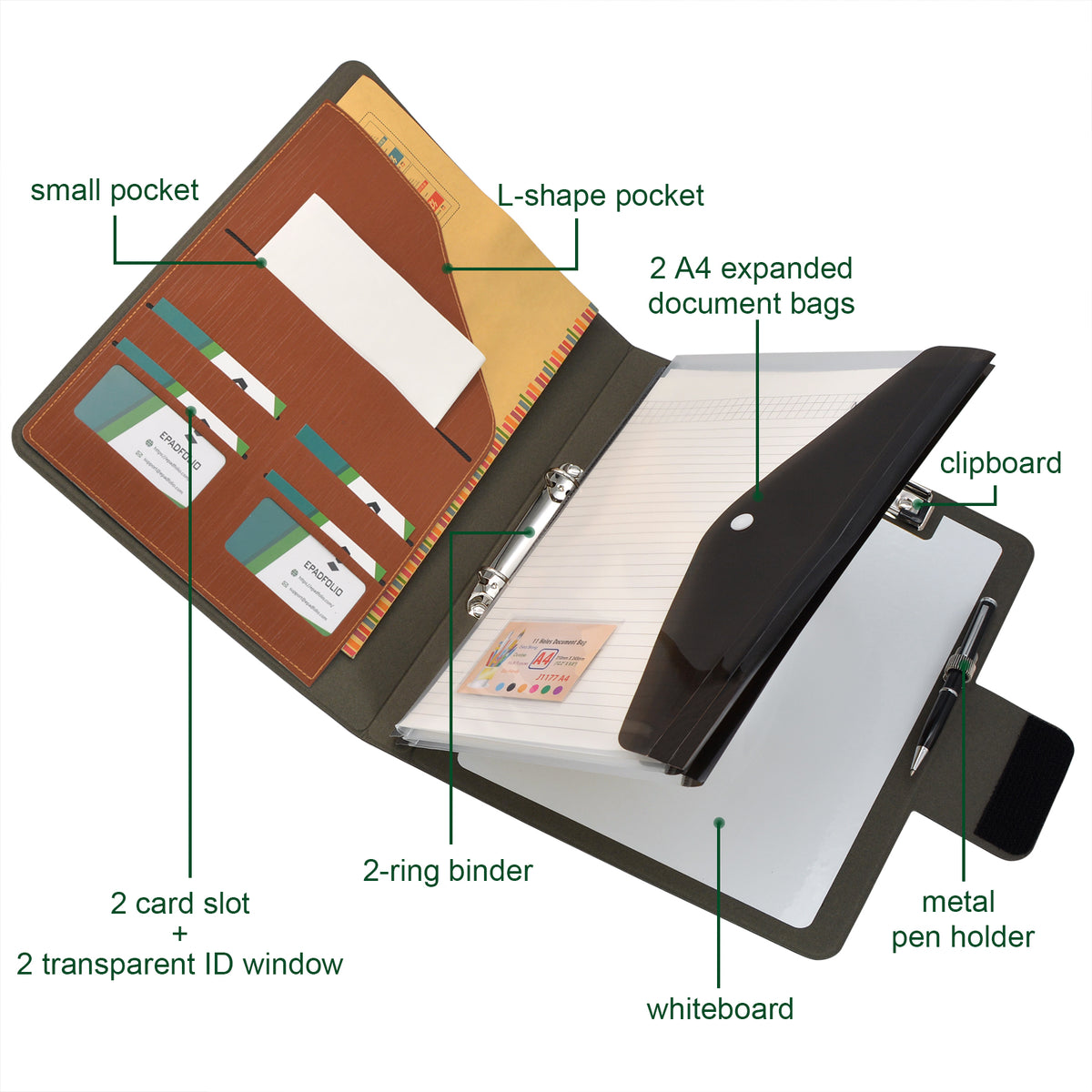 2-Ring Binder Padfolio with Whiteboard Clipboard and Expanded Document ...