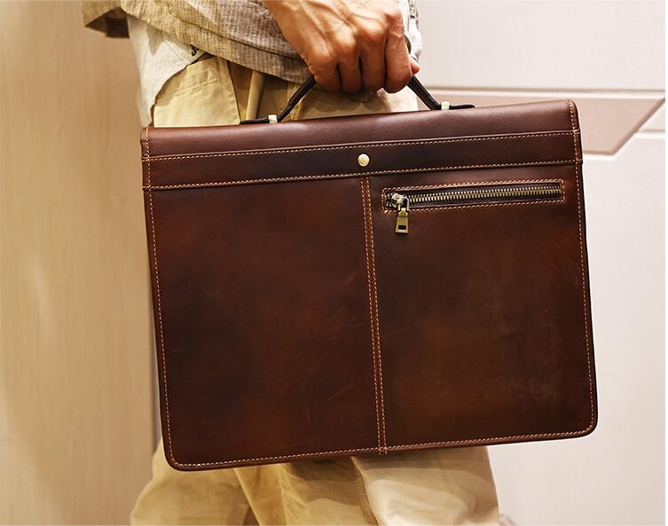 Handcrafted Leather Portfolio Folder Handle Elegant Business Accessories 