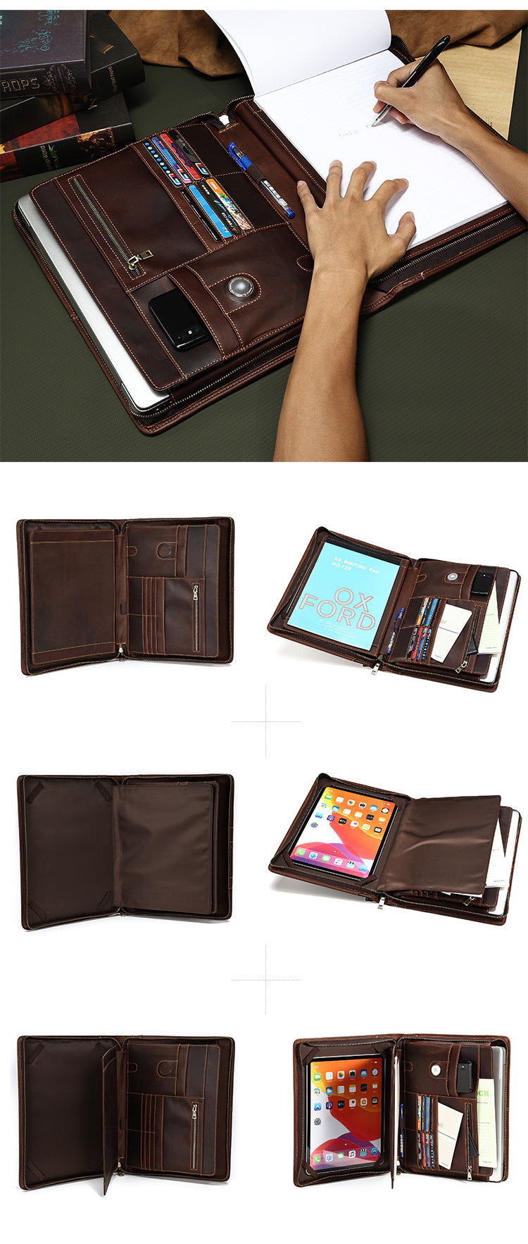 iPad Pro Leather Portfolio Case with Pen Case, Designer Zipper Organiz