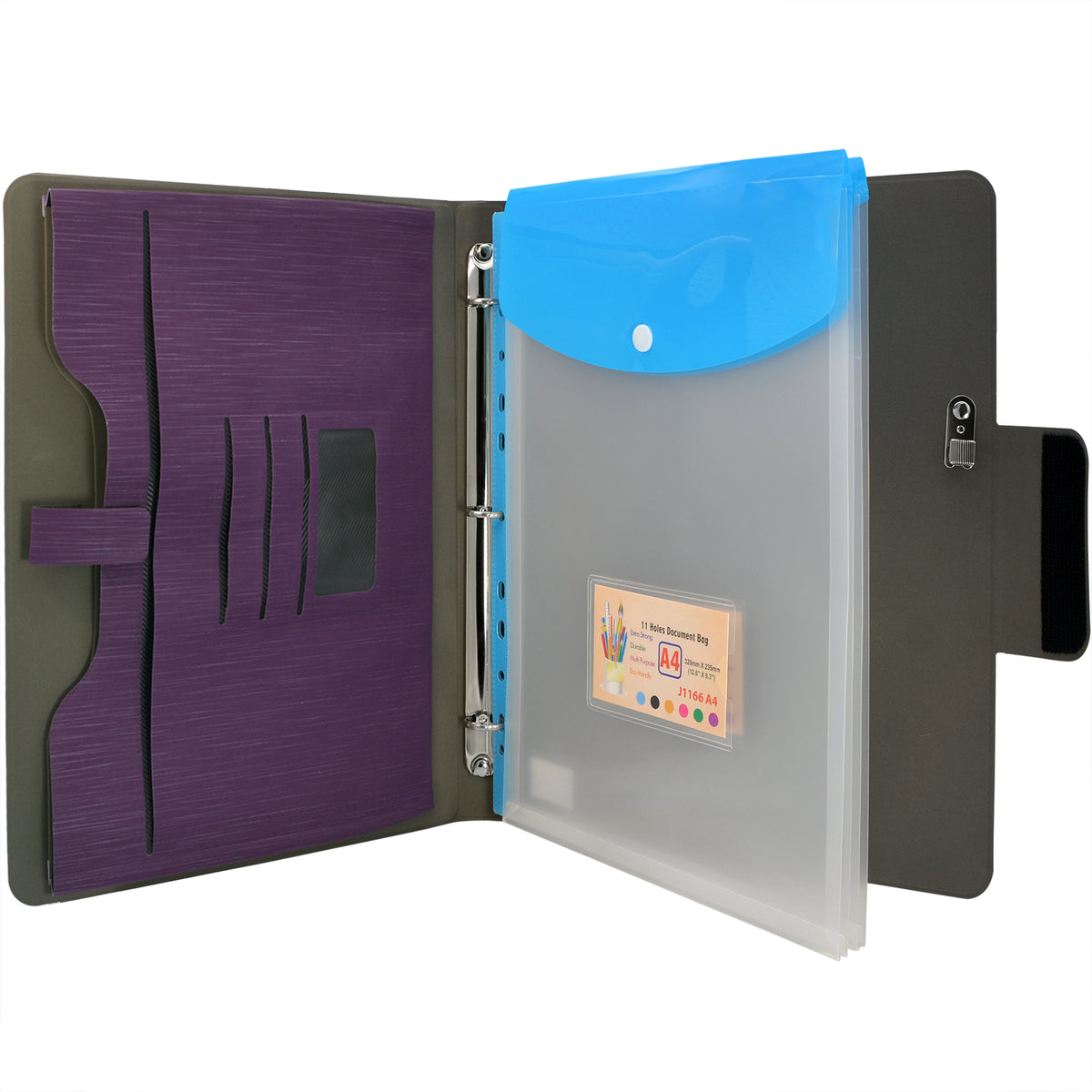 Padfolio Ring Binder with Expanded Document Bag, Business Organizer Po ...