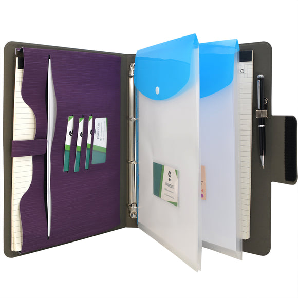 Padfolio Ring Binder with Expanded Document Bag, Business Organizer Portfolio with 4-Ring Binder and Clipboard