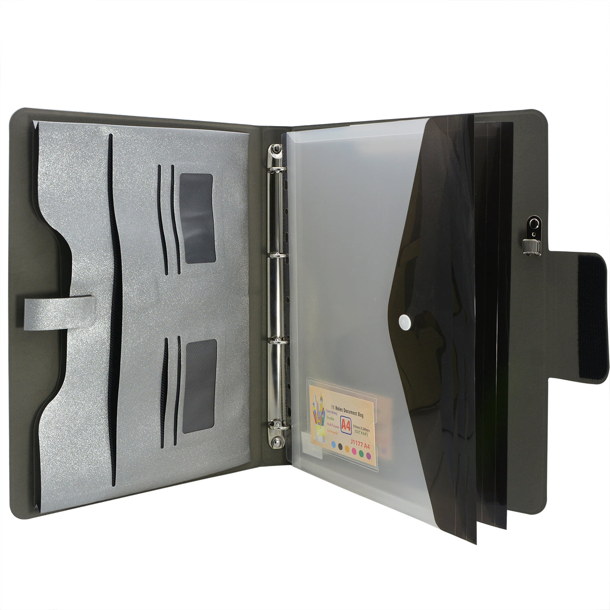4-Ring Binder Padfolio with Expanded Document Bag, Padfolio Ring Binde ...