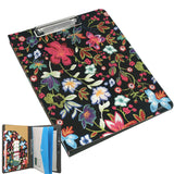 2 Ring Binder Padfolio File Folder with Expanded Document Bag, Flower Painting PU Leather Padfolio Ring Binder with Clipboard