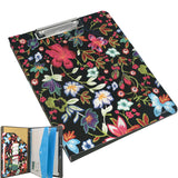 3 Ring Binder Padfolio File Folder with Expanded Document Bag, Flower Painting PU Leather Padfolio Ring Binder with Clipboard