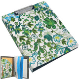 4 Ring Binder Padfolio File Folder with Expanded Document Bag, Flower Painting PU Leather Padfolio Ring Binder with Clipboard