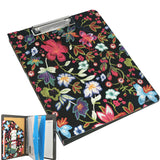 4 Ring Binder Padfolio File Folder with Expanded Document Bag, Flower Painting PU Leather Padfolio Ring Binder with Clipboard