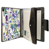 Padfolio Ring Binder with Expanded Document Bag, Flower Texture PU Leather Organizer Portfolio with 4-Ring Binder and Clipboard