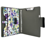 Padfolio Ring Binder with Expanded Document Bag, Flower Texture PU Leather Organizer Portfolio with 4-Ring Binder and Clipboard
