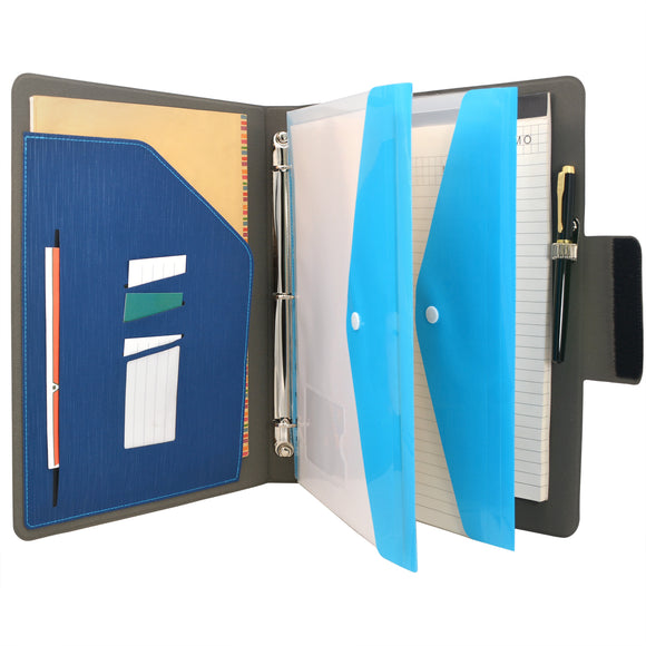 Portfolio Ring Binder with Expanded Document Bag, Business Organizer Padfolio with 3-Ring Binder and Clipboard