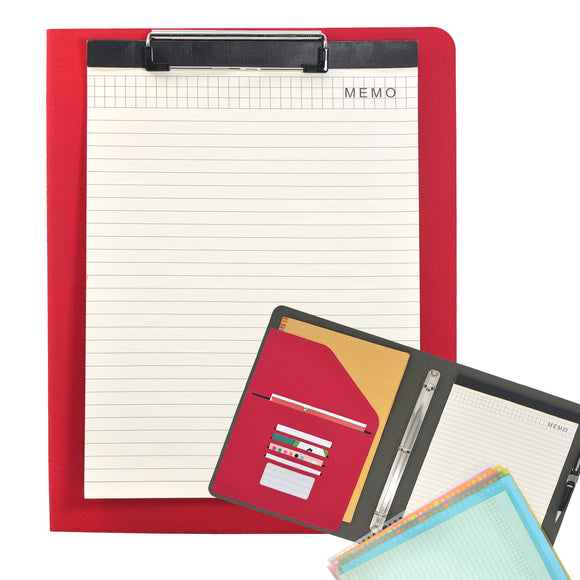 Leather portfolio 3 ring binder, red leather clipboard, professional  conference folder A4, zippered document holder