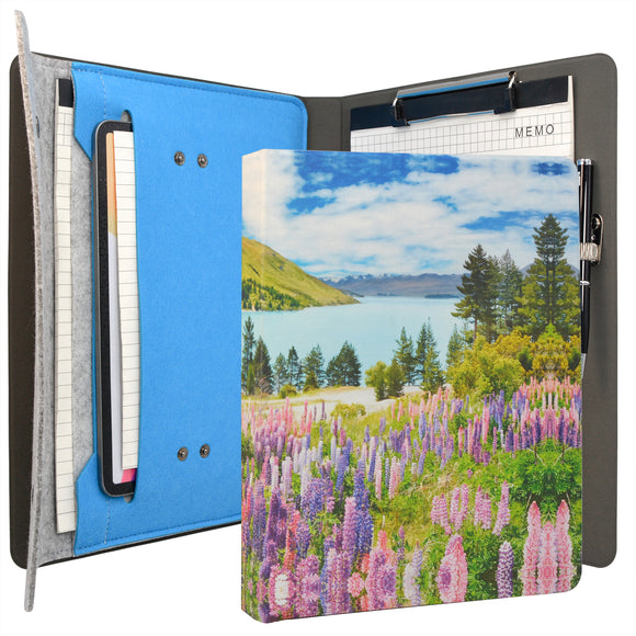 Painting PU Leather Padfolio Organizer Portfolio, Business Portfolio File Folder with Clipboard and Document Pocket