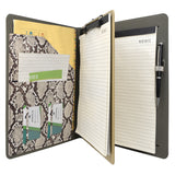 Padfolio Ring Binder File Folder with Removable Clipboard, Snake Texture PU Leather Portfolio Organizer Case with 3-Ring Binder