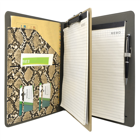Padfolio Ring Binder File Folder with Removable Clipboard, Snake Texture PU Leather Portfolio Organizer Case with 4-Ring Binder