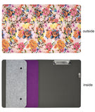 Flower Painting PU Leather Padfolio Organizer Portfolio, Business Portfolio File Folder with Clipboard and Document Pocket