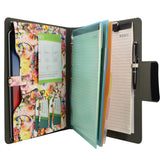 Padfolio Ring Binder with Color File Folders, Flower Painting PU Leather Organizer Portfolio with 3-Ring Binder and Clipboard