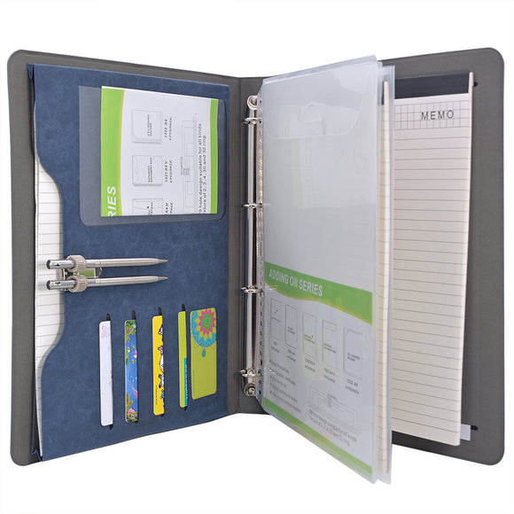4-Ring Binder Padfolio with Expanded Document Bag, Business and Interv ...
