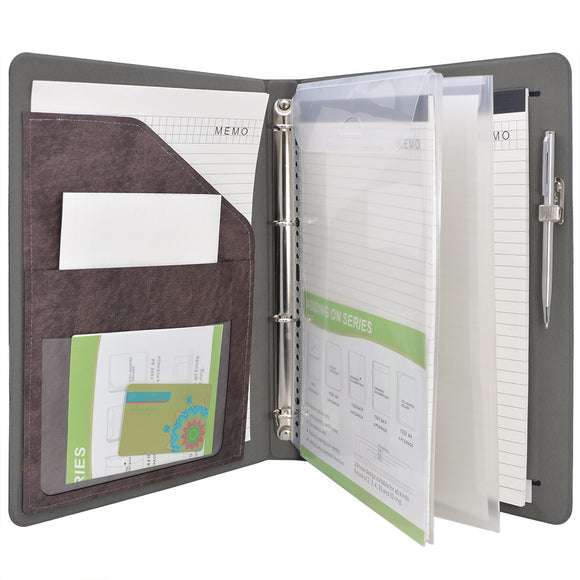 Ring Binder Padfolio with Expanded Document Bag, Organizer Business and Interview Portfolio with 4-Ring Binder
