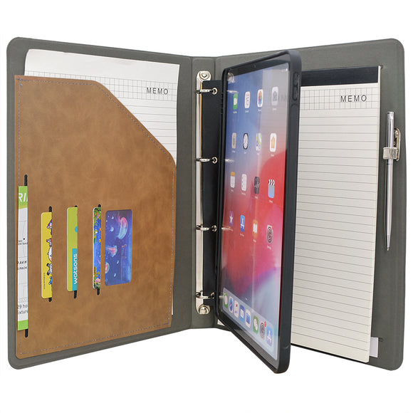 Tablet Organizer Padfolio with 4-Ring Binder, Binder Portfolio with Removable Tablet Holder for iPad 10.5