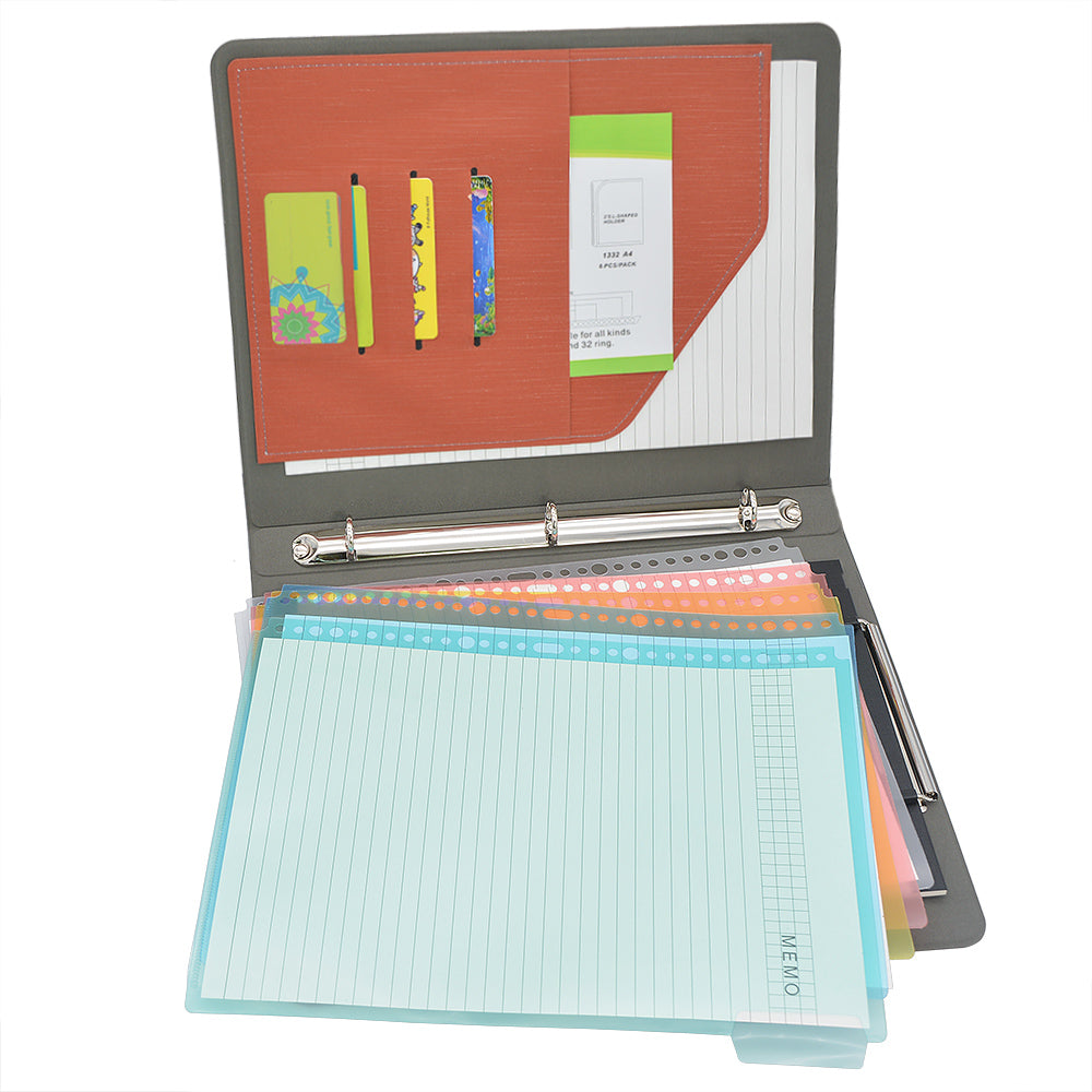 ePadfolio Padfolio Ring Binder with Color File Folders, Organizer Portfolio  File Folder with 3-Ring Binder and Clipboard (Gray)